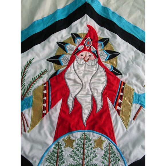 Vintage House Of Hatten Southwest Santa Applique Tree Skirt 58" Cotton Poly GUC - Picture 6 of 16